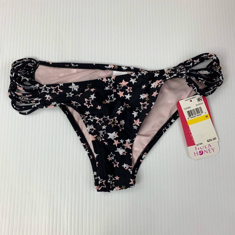 Hula Honey Swimsuit Bikini Bottom Size Medium Starstruck Printed Strappy Side